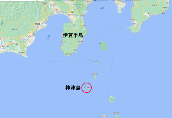 神津島と伊豆半島の位置関係